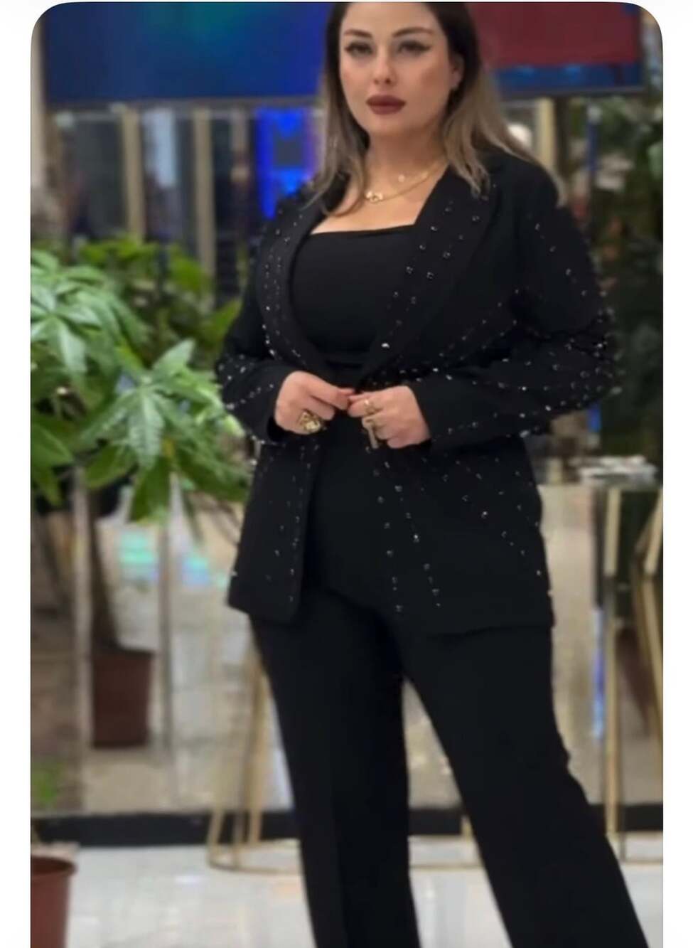 Korsh Blazer Size 44 Black Beaded Pantsuit Two Piece Set